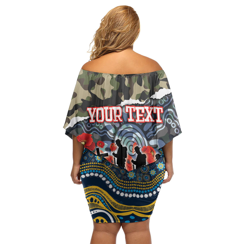 Personalized Gold Coast Titans ANZAC Off Shoulder Short Dress Indigenous Camouflage Poppy Memorial Soldier Spartan
