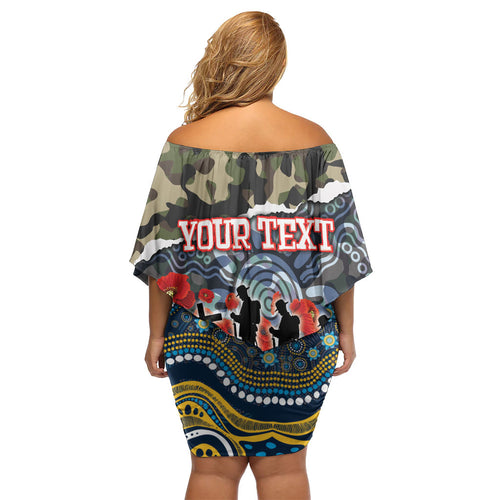 Personalized Gold Coast Titans ANZAC Off Shoulder Short Dress Indigenous Camouflage Poppy Memorial Soldier Spartan