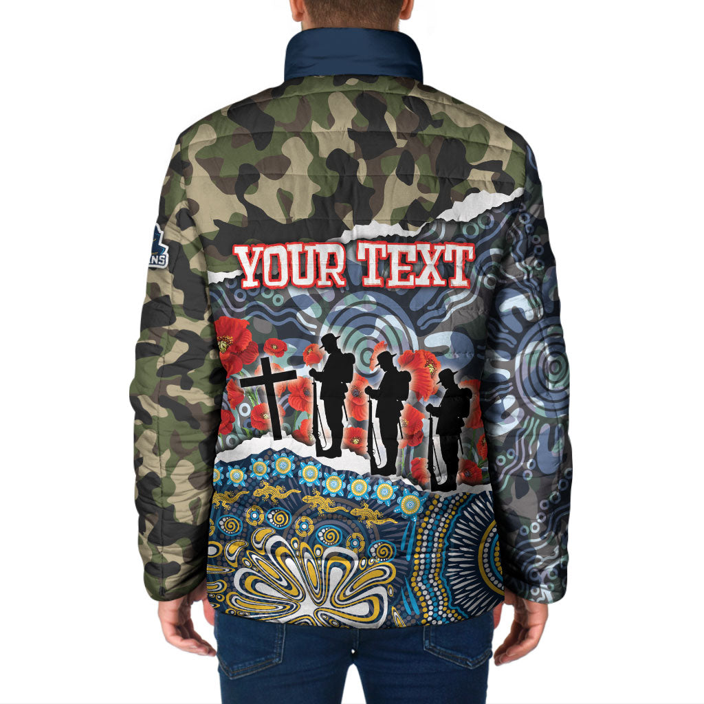 Personalized Gold Coast Titans ANZAC Padded Jacket Indigenous Camouflage Poppy Memorial Soldier Spartan