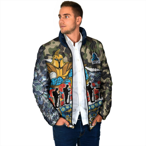 Personalized Gold Coast Titans ANZAC Padded Jacket Indigenous Camouflage Poppy Memorial Soldier Spartan