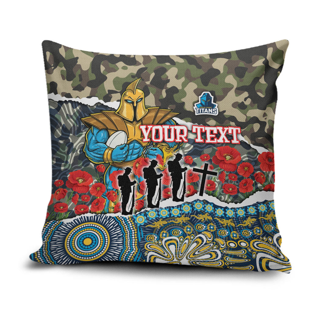 Personalized Gold Coast Titans ANZAC Pillow Cover Indigenous Camouflage Poppy Memorial Soldier Spartan