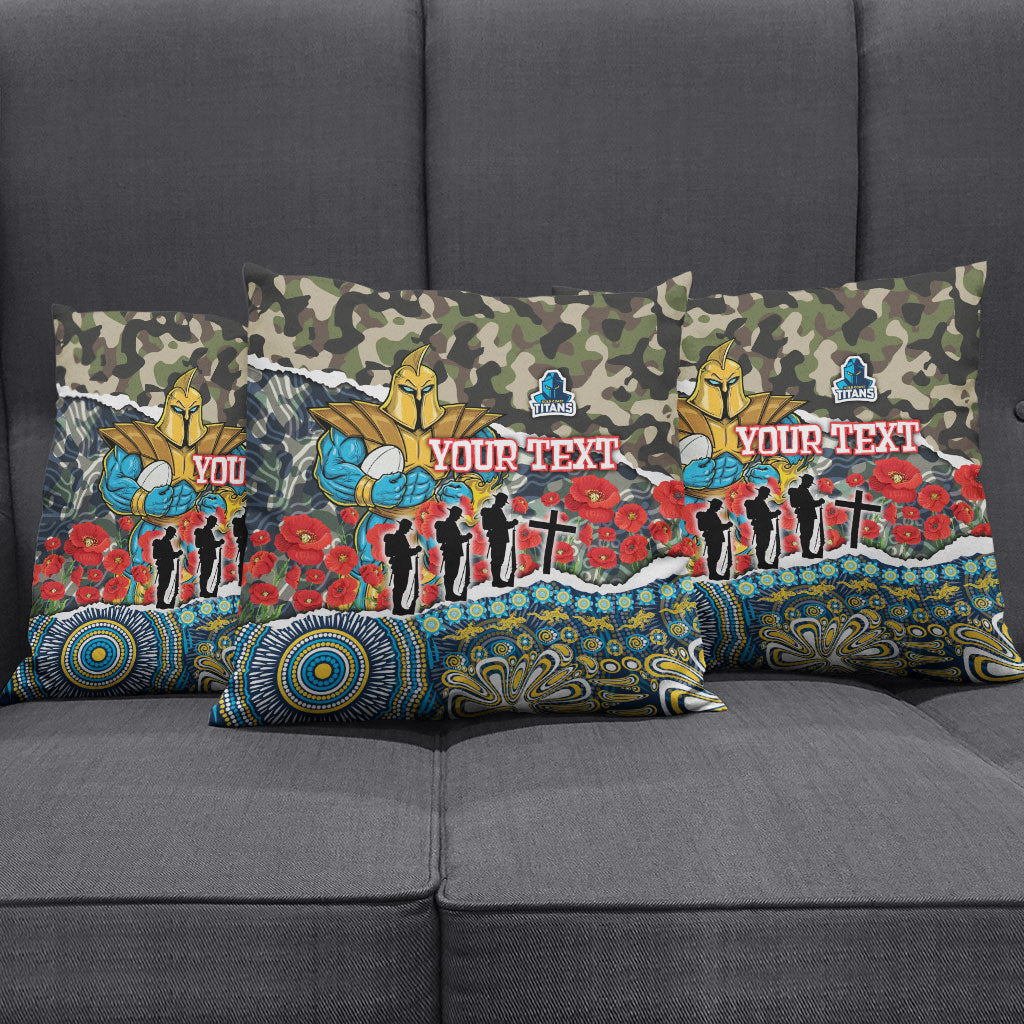 Personalized Gold Coast Titans ANZAC Pillow Cover Indigenous Camouflage Poppy Memorial Soldier Spartan