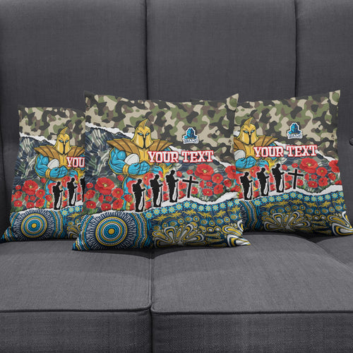 Personalized Gold Coast Titans ANZAC Pillow Cover Indigenous Camouflage Poppy Memorial Soldier Spartan