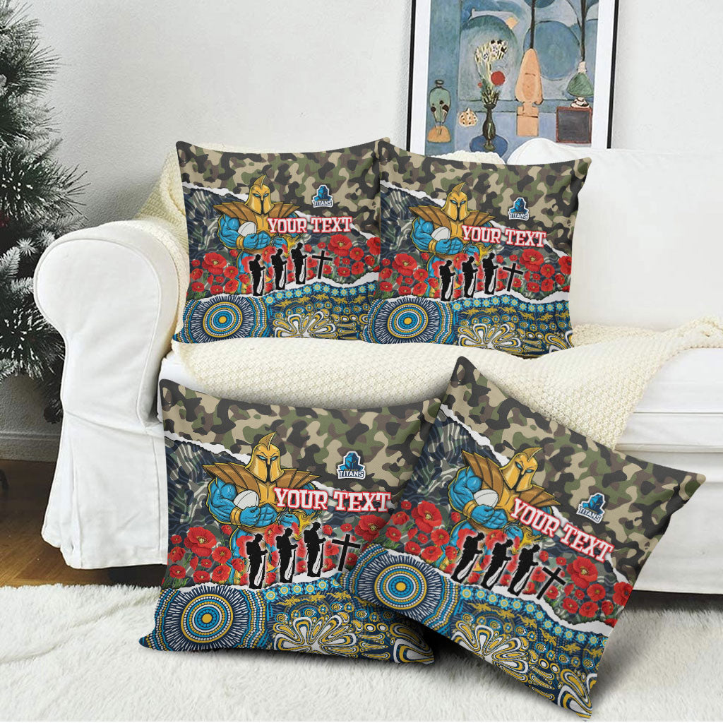 Personalized Gold Coast Titans ANZAC Pillow Cover Indigenous Camouflage Poppy Memorial Soldier Spartan