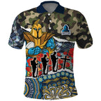 Personalized Gold Coast Titans ANZAC Polo Shirt Indigenous Camouflage Poppy Memorial Soldier Spartan