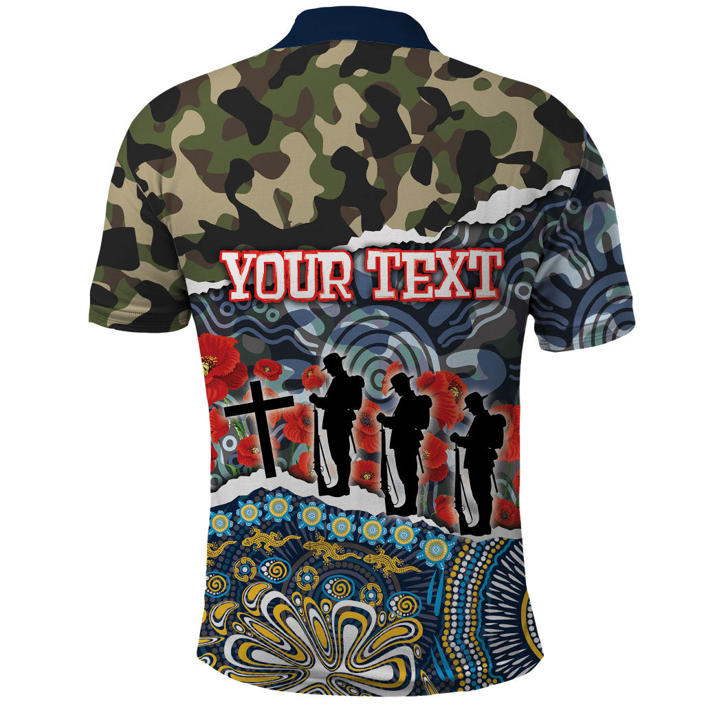 Personalized Gold Coast Titans ANZAC Polo Shirt Indigenous Camouflage Poppy Memorial Soldier Spartan