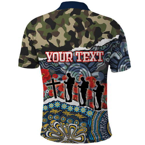 Personalized Gold Coast Titans ANZAC Polo Shirt Indigenous Camouflage Poppy Memorial Soldier Spartan