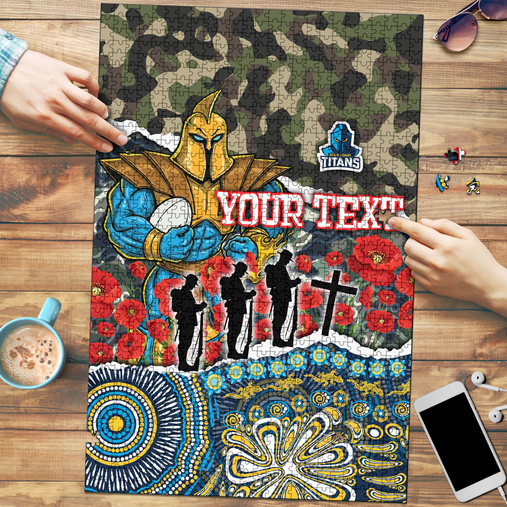 Personalized Gold Coast Titans ANZAC Puzzle Indigenous Camouflage Poppy Memorial Soldier Spartan
