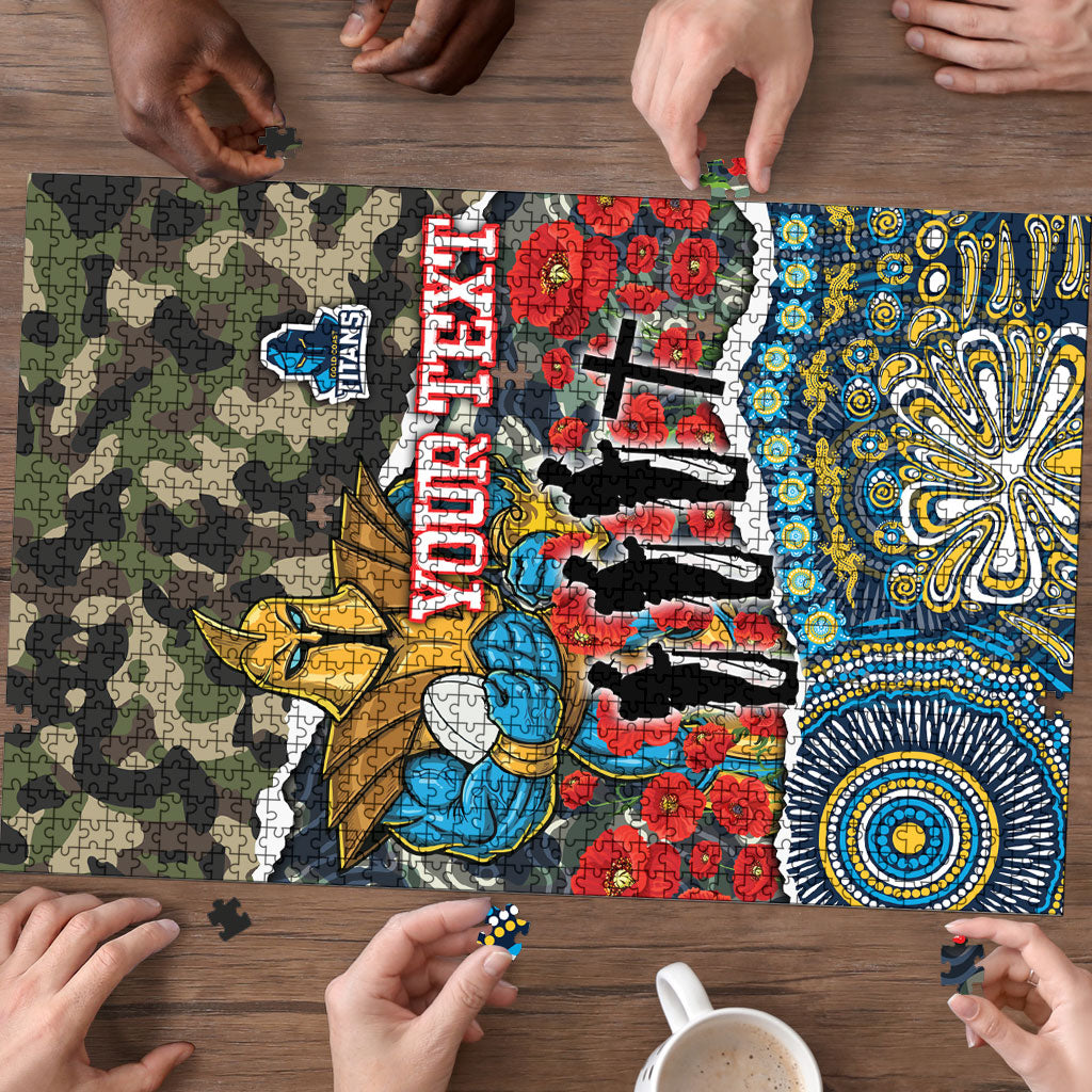 Personalized Gold Coast Titans ANZAC Puzzle Indigenous Camouflage Poppy Memorial Soldier Spartan