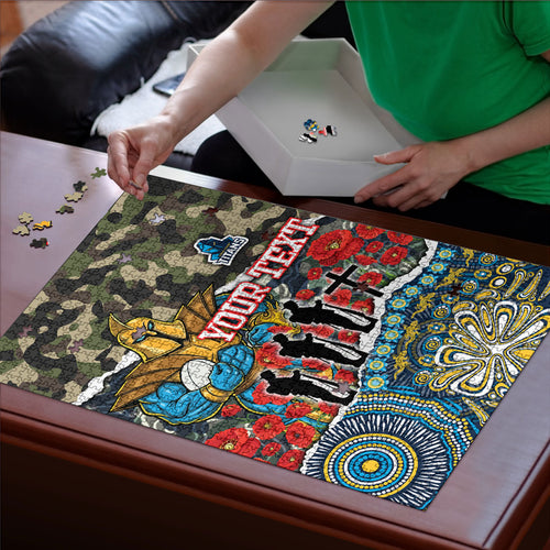 Personalized Gold Coast Titans ANZAC Puzzle Indigenous Camouflage Poppy Memorial Soldier Spartan