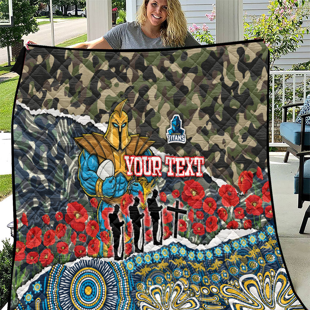 Personalized Gold Coast Titans ANZAC Quilt Indigenous Camouflage Poppy Memorial Soldier Spartan
