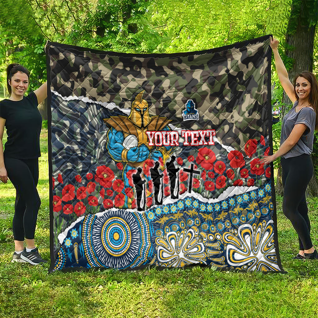Personalized Gold Coast Titans ANZAC Quilt Indigenous Camouflage Poppy Memorial Soldier Spartan