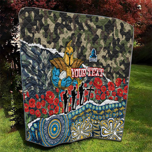 Personalized Gold Coast Titans ANZAC Quilt Indigenous Camouflage Poppy Memorial Soldier Spartan