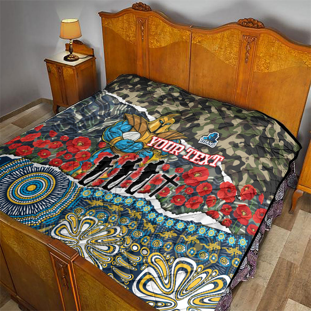 Personalized Gold Coast Titans ANZAC Quilt Indigenous Camouflage Poppy Memorial Soldier Spartan