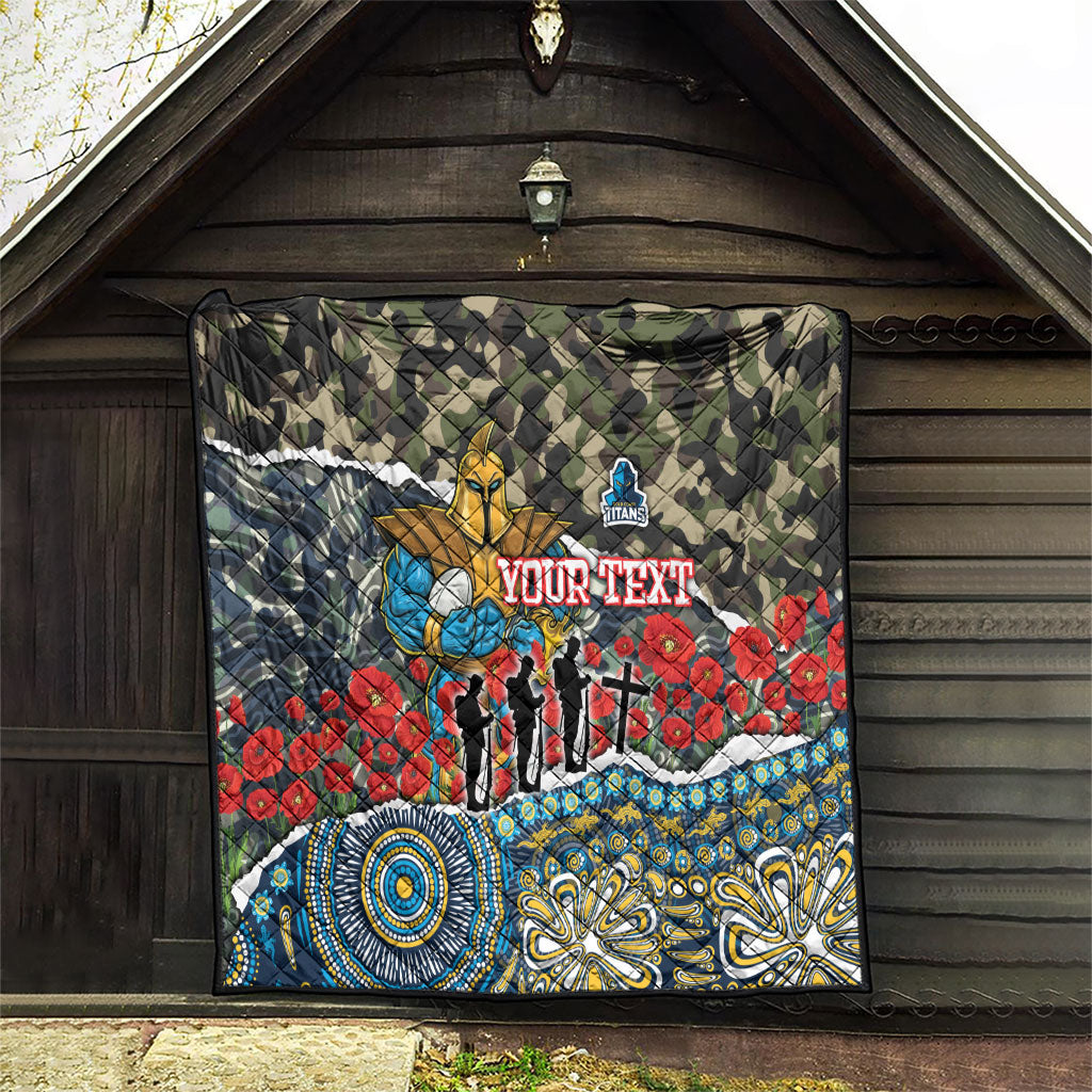 Personalized Gold Coast Titans ANZAC Quilt Indigenous Camouflage Poppy Memorial Soldier Spartan