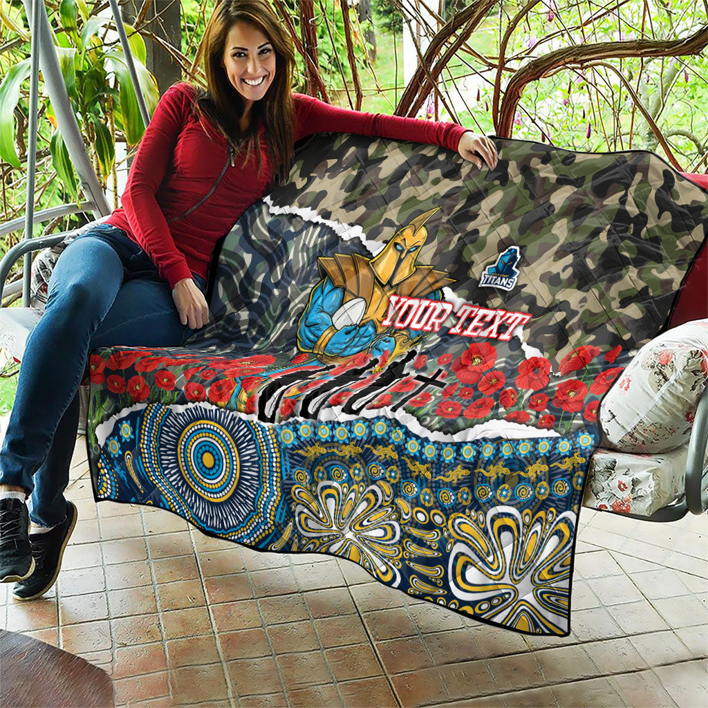 Personalized Gold Coast Titans ANZAC Quilt Indigenous Camouflage Poppy Memorial Soldier Spartan