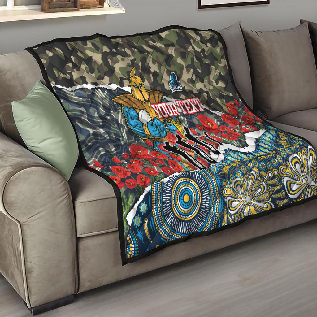 Personalized Gold Coast Titans ANZAC Quilt Indigenous Camouflage Poppy Memorial Soldier Spartan