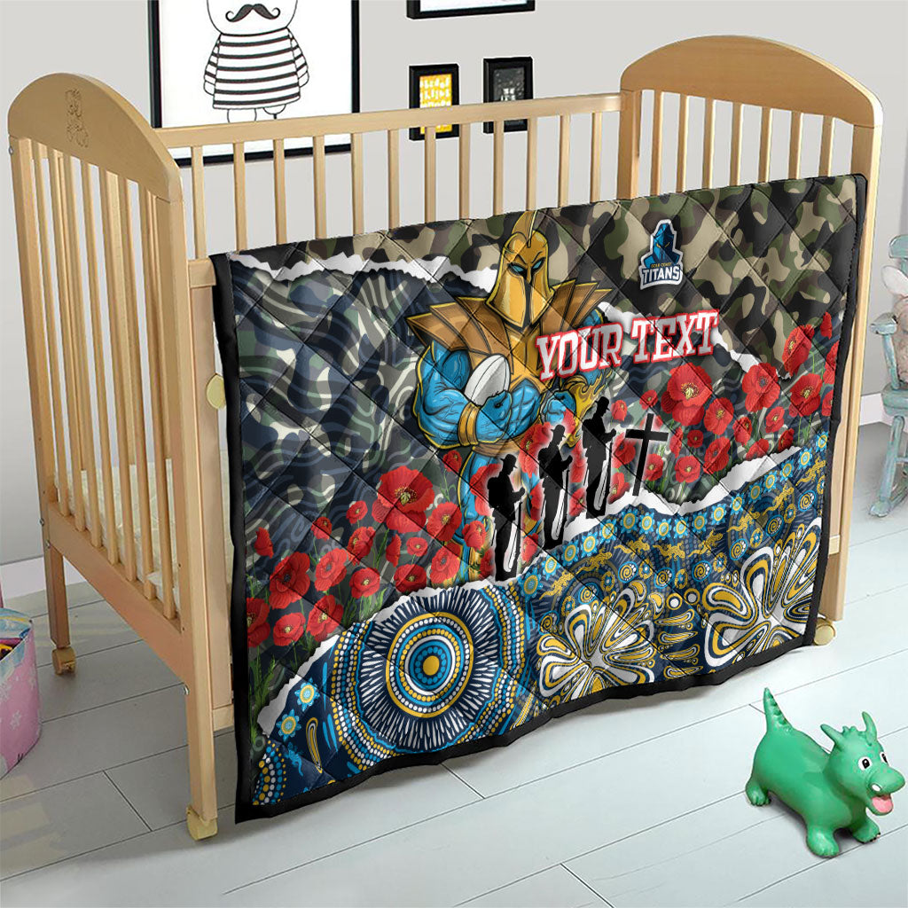 Personalized Gold Coast Titans ANZAC Quilt Indigenous Camouflage Poppy Memorial Soldier Spartan