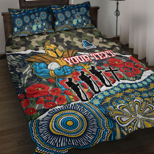 Personalized Gold Coast Titans ANZAC Quilt Bed Set Indigenous Camouflage Poppy Memorial Soldier Spartan