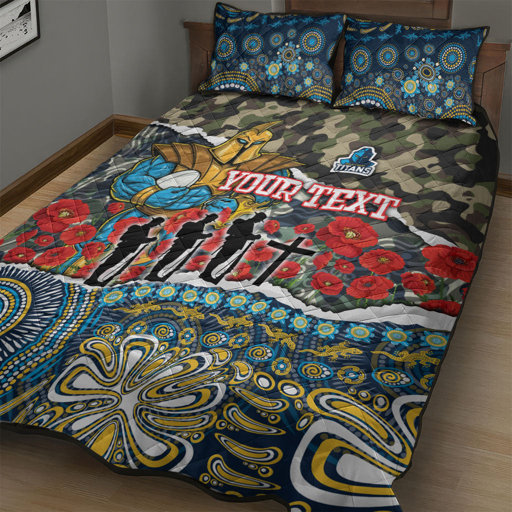 Personalized Gold Coast Titans ANZAC Quilt Bed Set Indigenous Camouflage Poppy Memorial Soldier Spartan