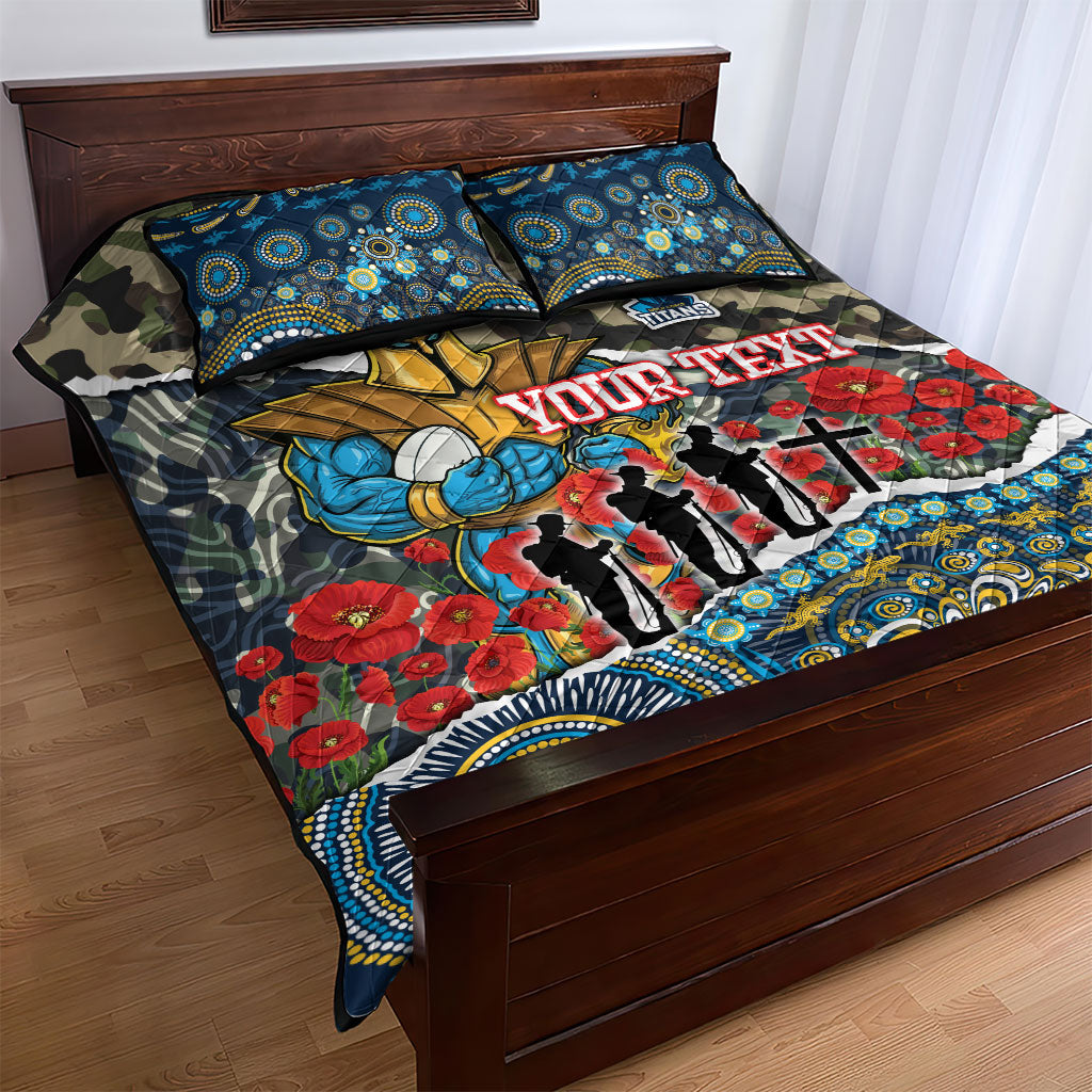 Personalized Gold Coast Titans ANZAC Quilt Bed Set Indigenous Camouflage Poppy Memorial Soldier Spartan