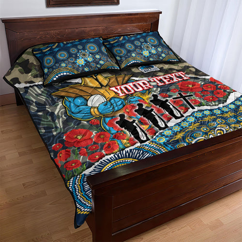 Personalized Gold Coast Titans ANZAC Quilt Bed Set Indigenous Camouflage Poppy Memorial Soldier Spartan