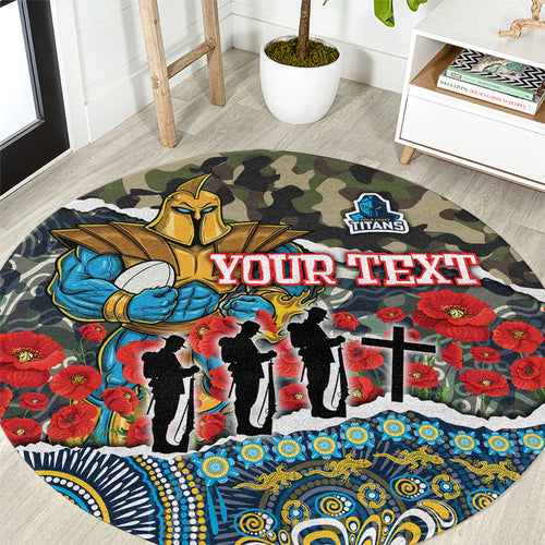Personalized Gold Coast Titans ANZAC Round Carpet Indigenous Camouflage Poppy Memorial Soldier Spartan
