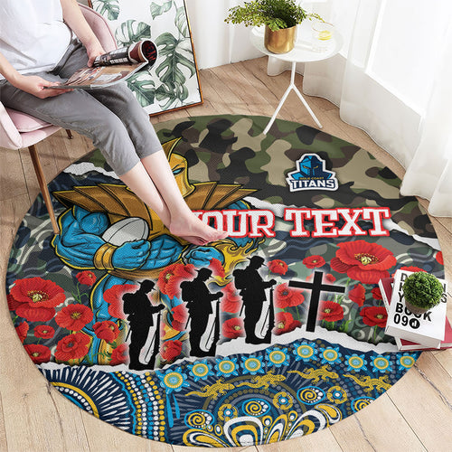 Personalized Gold Coast Titans ANZAC Round Carpet Indigenous Camouflage Poppy Memorial Soldier Spartan