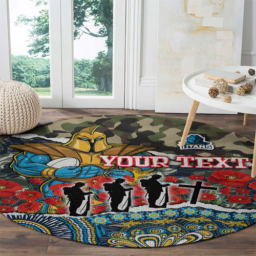 Personalized Gold Coast Titans ANZAC Round Carpet Indigenous Camouflage Poppy Memorial Soldier Spartan