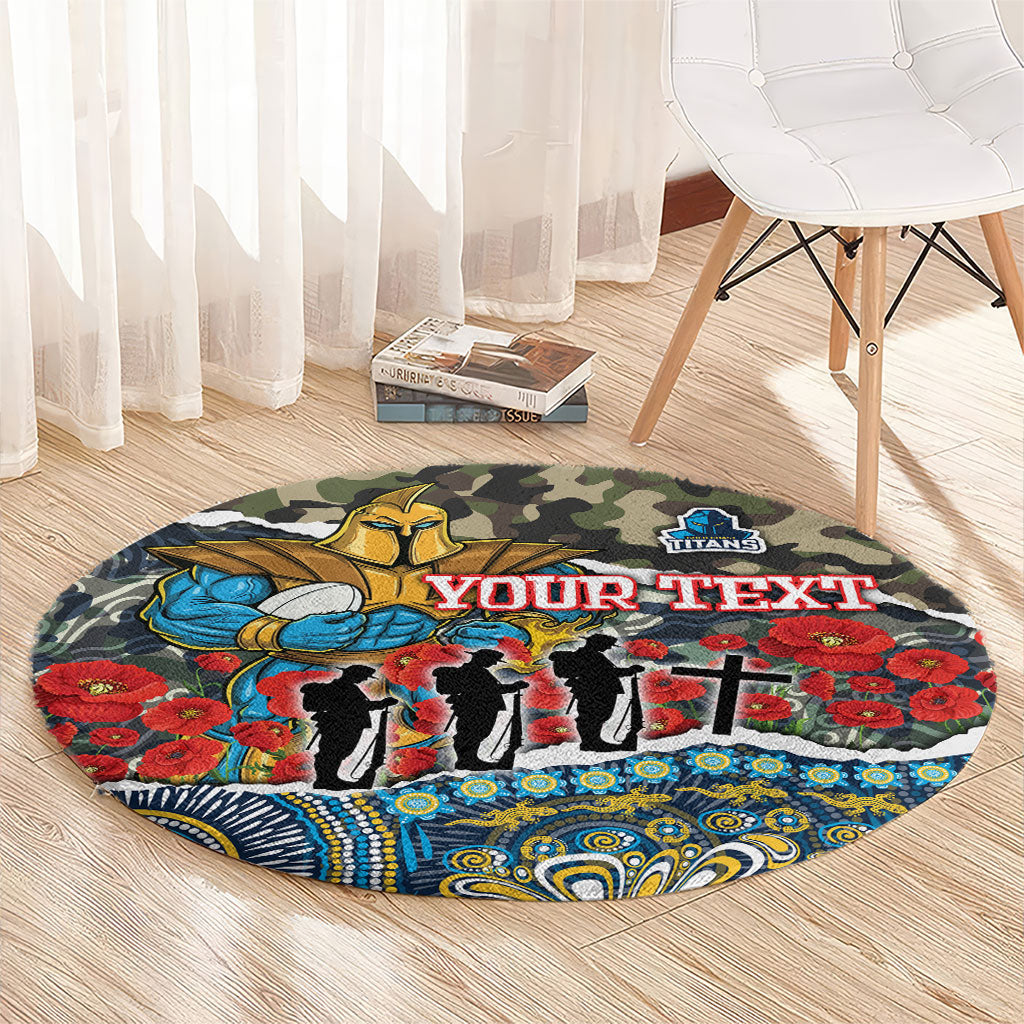Personalized Gold Coast Titans ANZAC Round Carpet Indigenous Camouflage Poppy Memorial Soldier Spartan