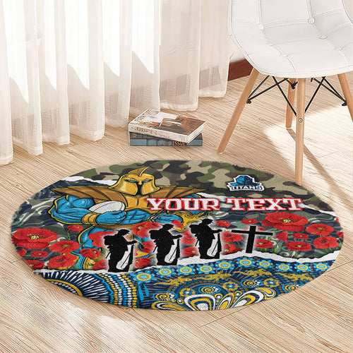 Personalized Gold Coast Titans ANZAC Round Carpet Indigenous Camouflage Poppy Memorial Soldier Spartan
