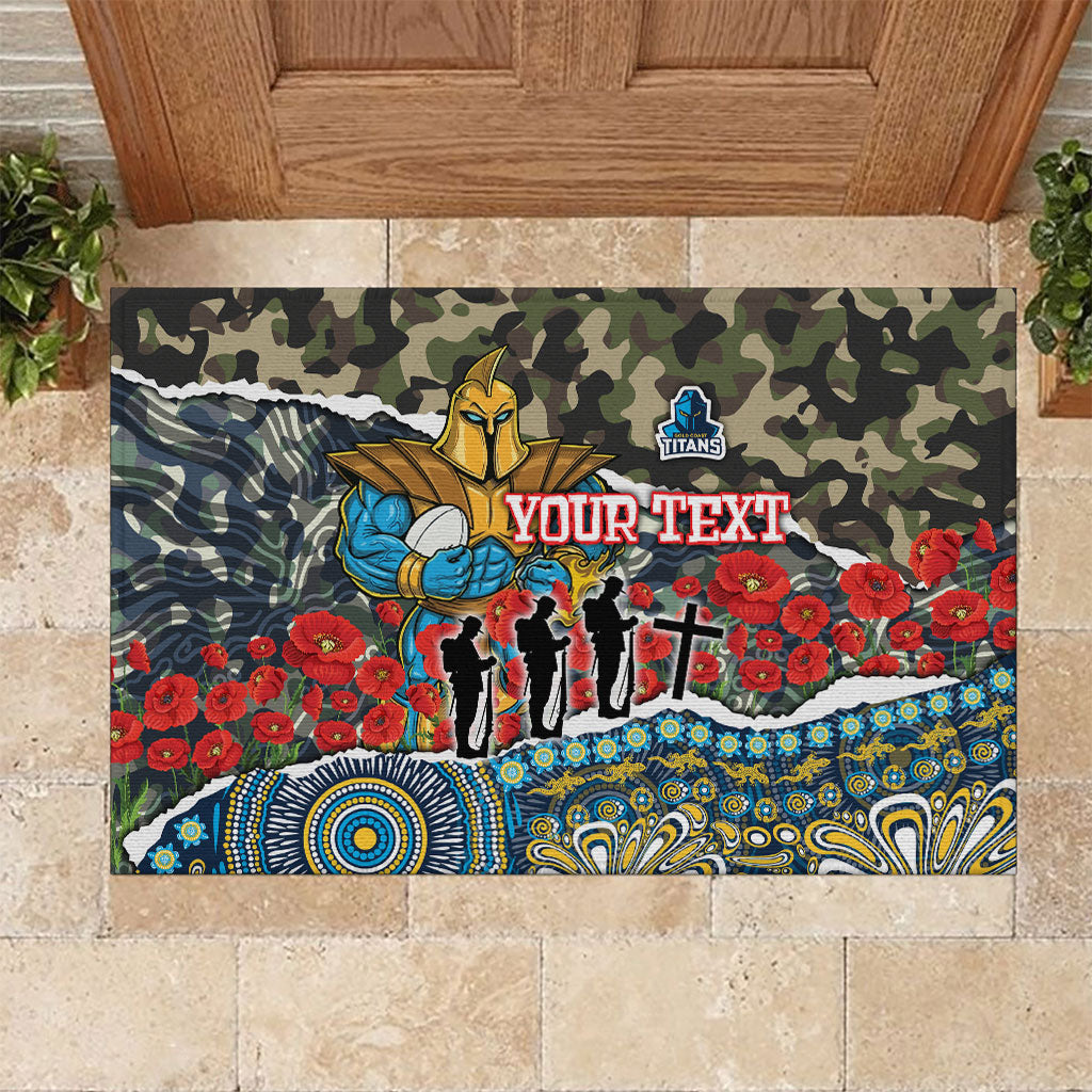 Personalized Gold Coast Titans ANZAC Rubber Doormat Indigenous Camouflage Poppy Memorial Soldier Spartan