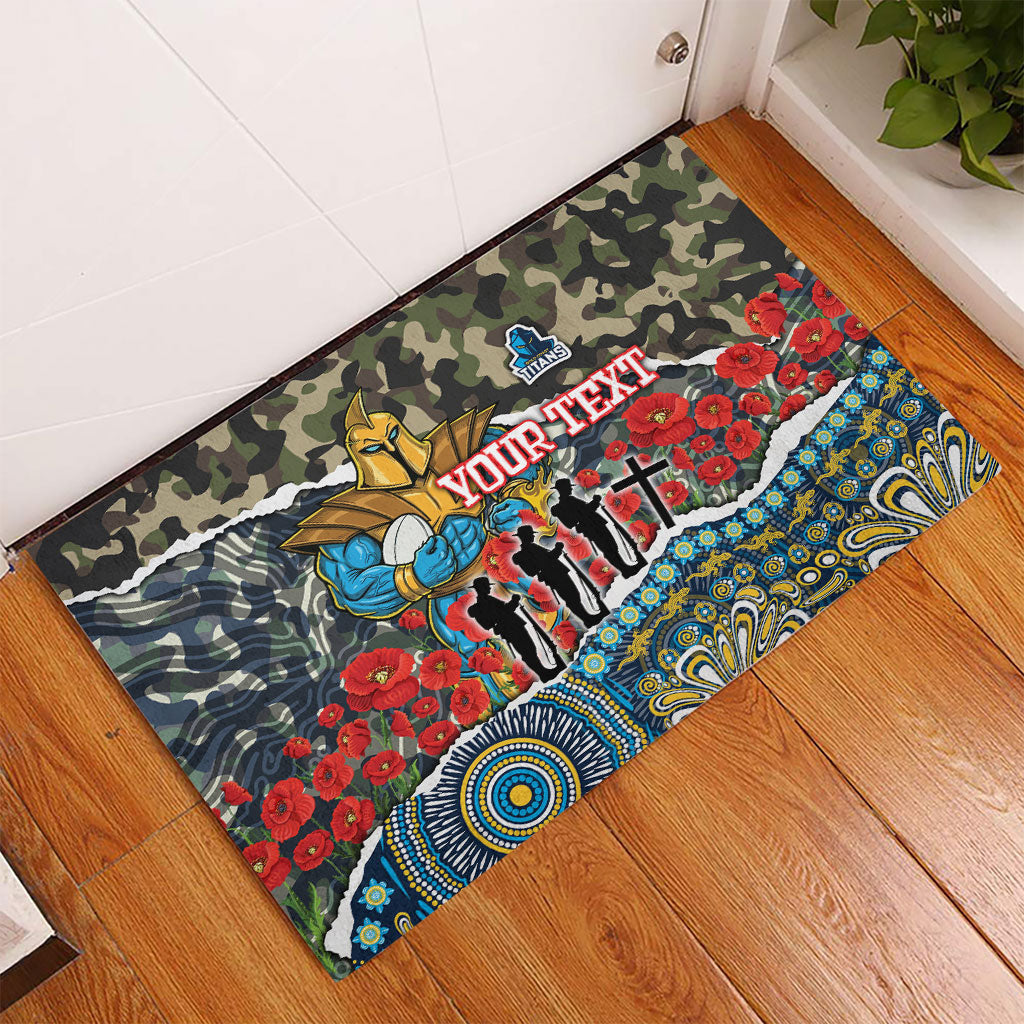 Personalized Gold Coast Titans ANZAC Rubber Doormat Indigenous Camouflage Poppy Memorial Soldier Spartan