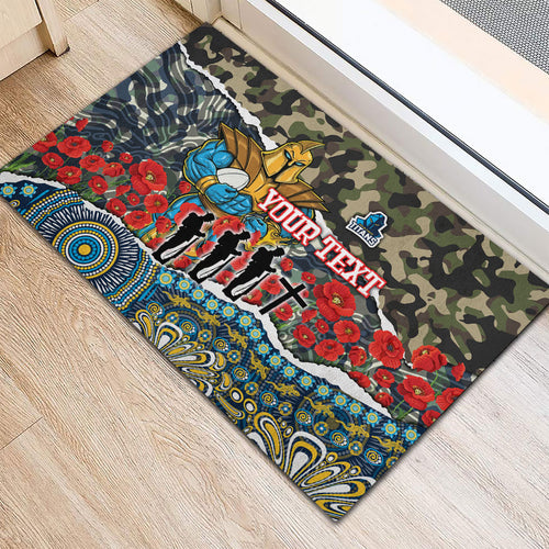 Personalized Gold Coast Titans ANZAC Rubber Doormat Indigenous Camouflage Poppy Memorial Soldier Spartan