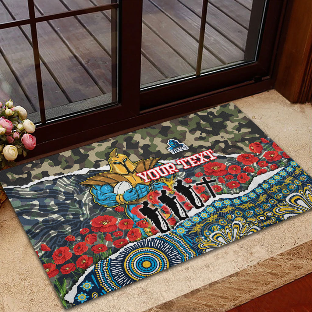 Personalized Gold Coast Titans ANZAC Rubber Doormat Indigenous Camouflage Poppy Memorial Soldier Spartan