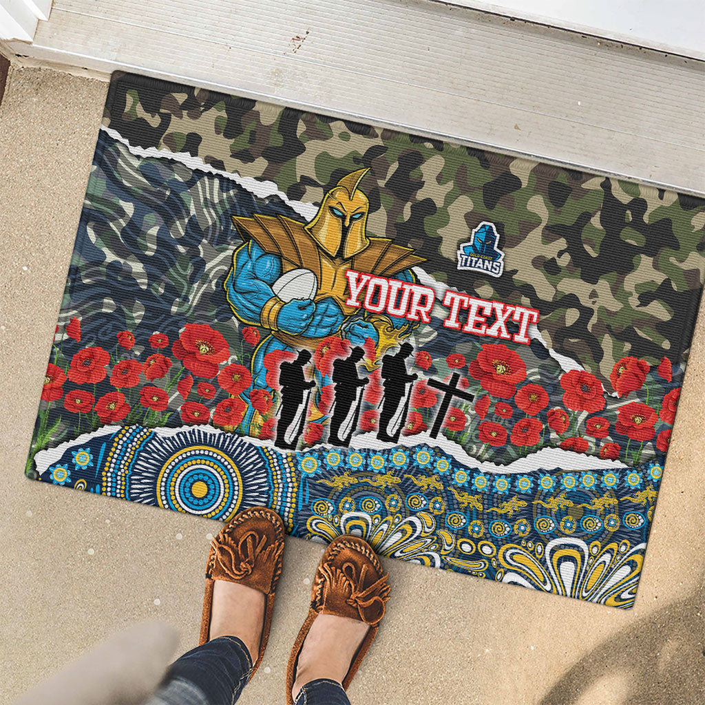 Personalized Gold Coast Titans ANZAC Rubber Doormat Indigenous Camouflage Poppy Memorial Soldier Spartan
