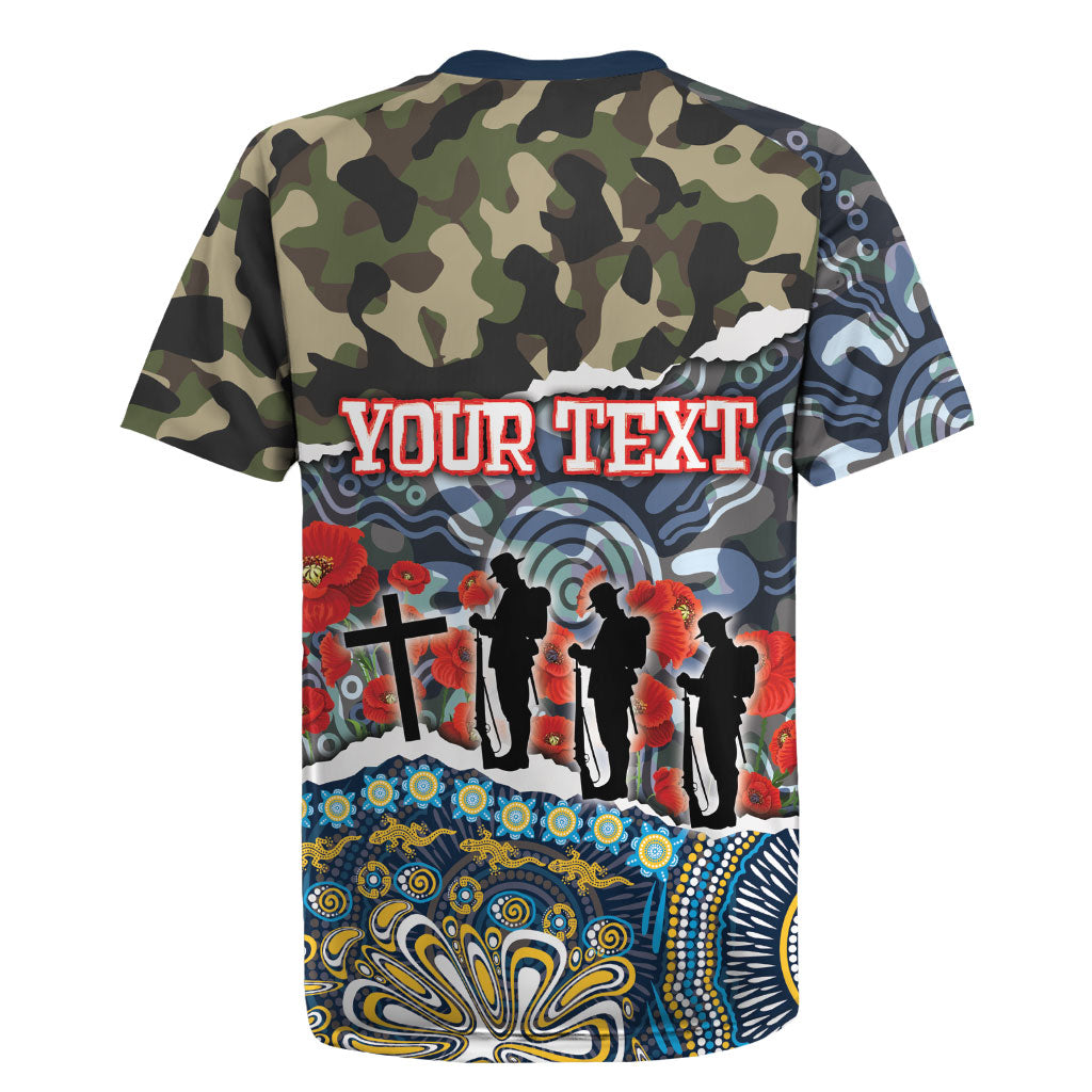 Personalized Gold Coast Titans ANZAC Rugby Jersey Indigenous Camouflage Poppy Memorial Soldier Spartan