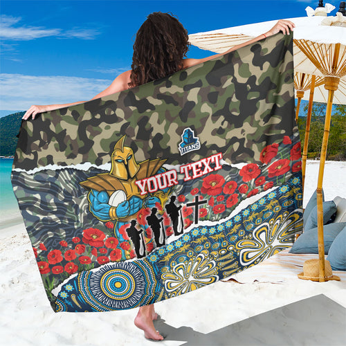 Personalized Gold Coast Titans ANZAC Sarong Indigenous Camouflage Poppy Memorial Soldier Spartan