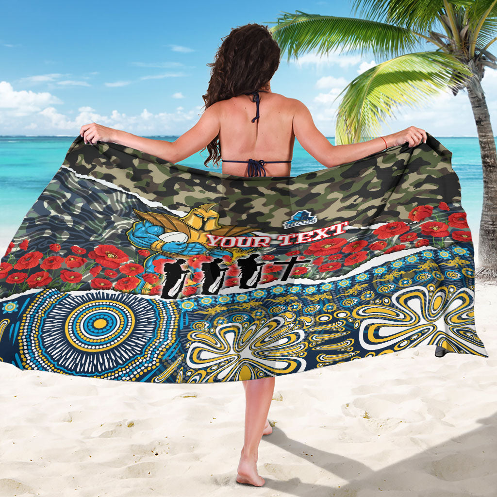 Personalized Gold Coast Titans ANZAC Sarong Indigenous Camouflage Poppy Memorial Soldier Spartan