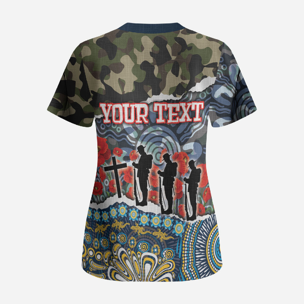 Personalized Gold Coast Titans ANZAC Scrub Top Indigenous Camouflage Poppy Memorial Soldier Spartan