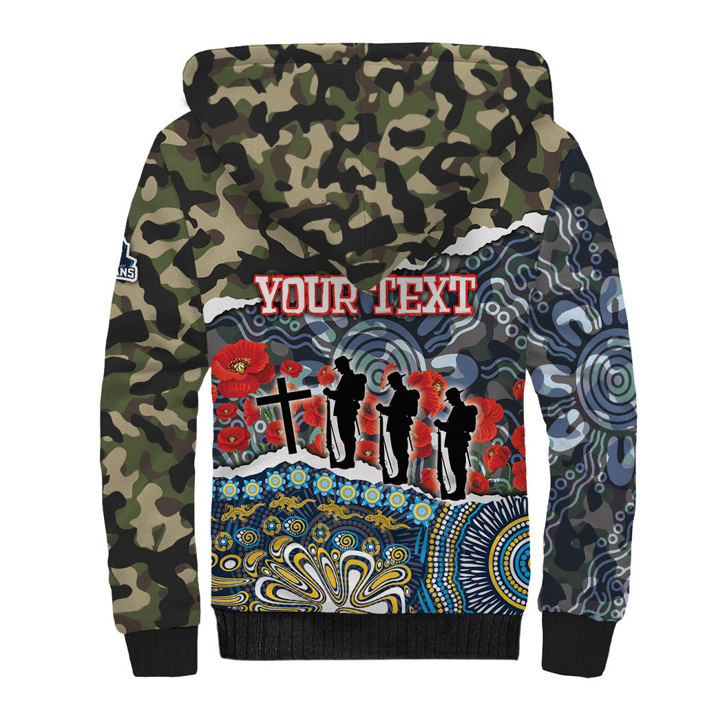 Personalized Gold Coast Titans ANZAC Sherpa Hoodie Indigenous Camouflage Poppy Memorial Soldier Spartan
