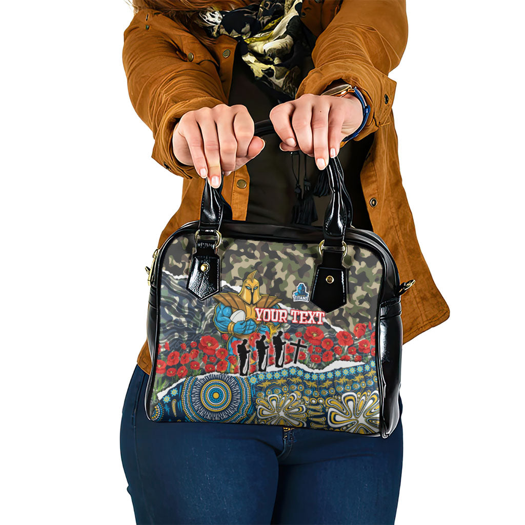 Personalized Gold Coast Titans ANZAC Shoulder Handbag Indigenous Camouflage Poppy Memorial Soldier Spartan