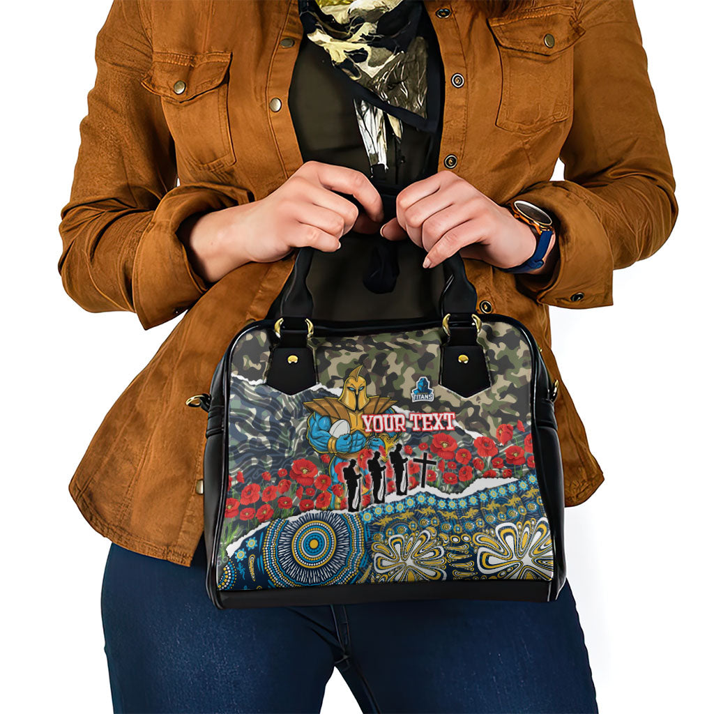 Personalized Gold Coast Titans ANZAC Shoulder Handbag Indigenous Camouflage Poppy Memorial Soldier Spartan