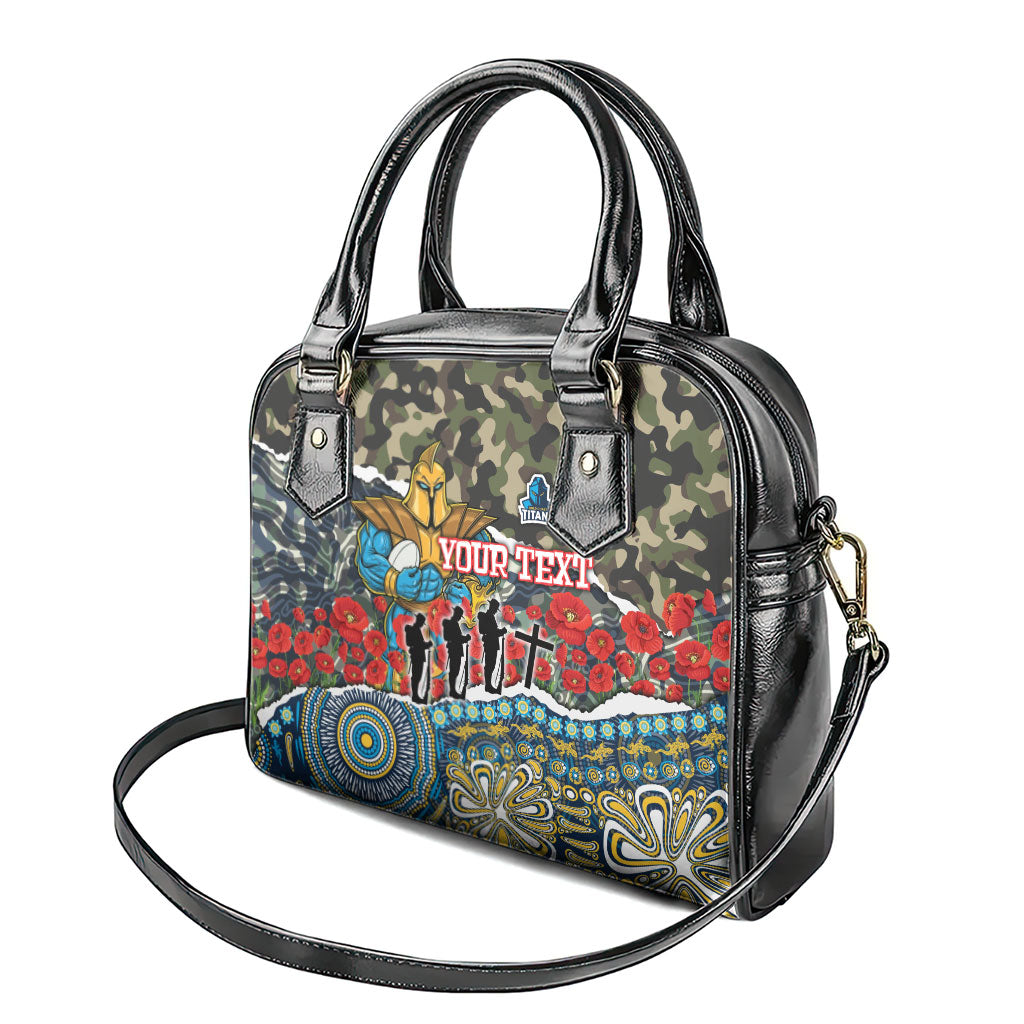 Personalized Gold Coast Titans ANZAC Shoulder Handbag Indigenous Camouflage Poppy Memorial Soldier Spartan