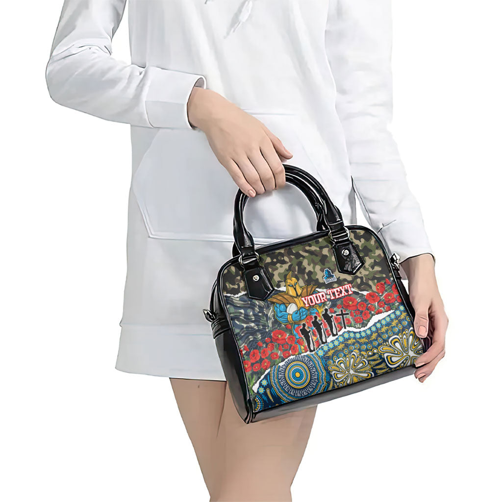 Personalized Gold Coast Titans ANZAC Shoulder Handbag Indigenous Camouflage Poppy Memorial Soldier Spartan