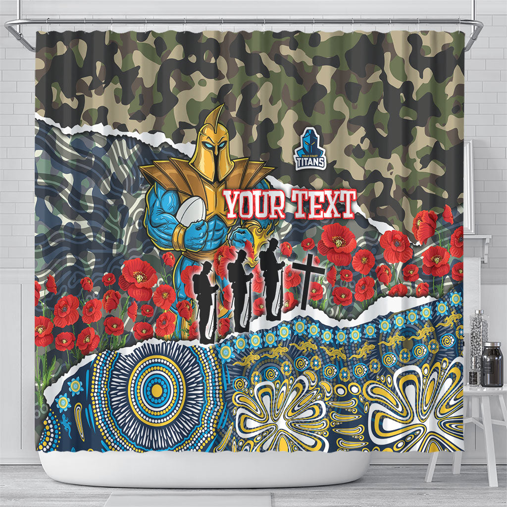 Personalized Gold Coast Titans ANZAC Shower Curtain Indigenous Camouflage Poppy Memorial Soldier Spartan