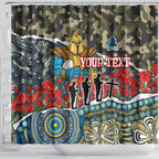Personalized Gold Coast Titans ANZAC Shower Curtain Indigenous Camouflage Poppy Memorial Soldier Spartan