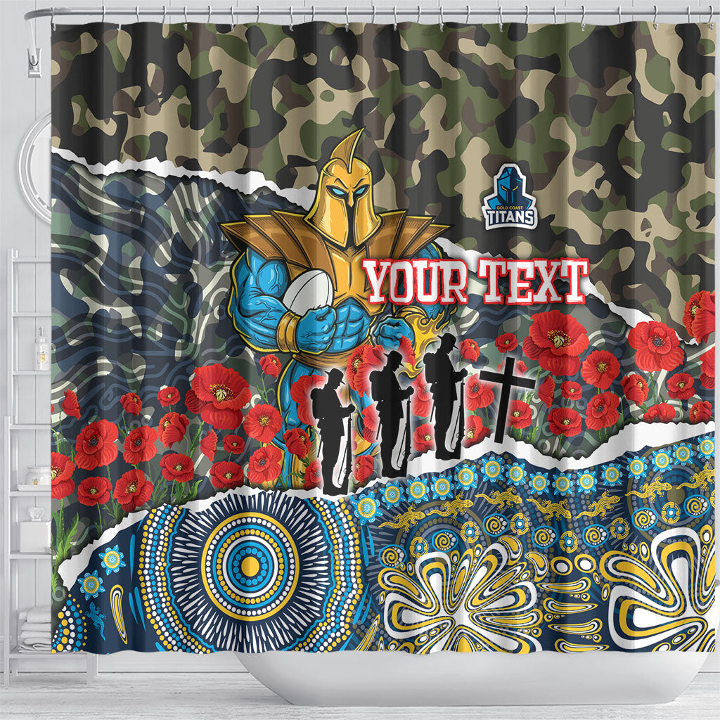 Personalized Gold Coast Titans ANZAC Shower Curtain Indigenous Camouflage Poppy Memorial Soldier Spartan