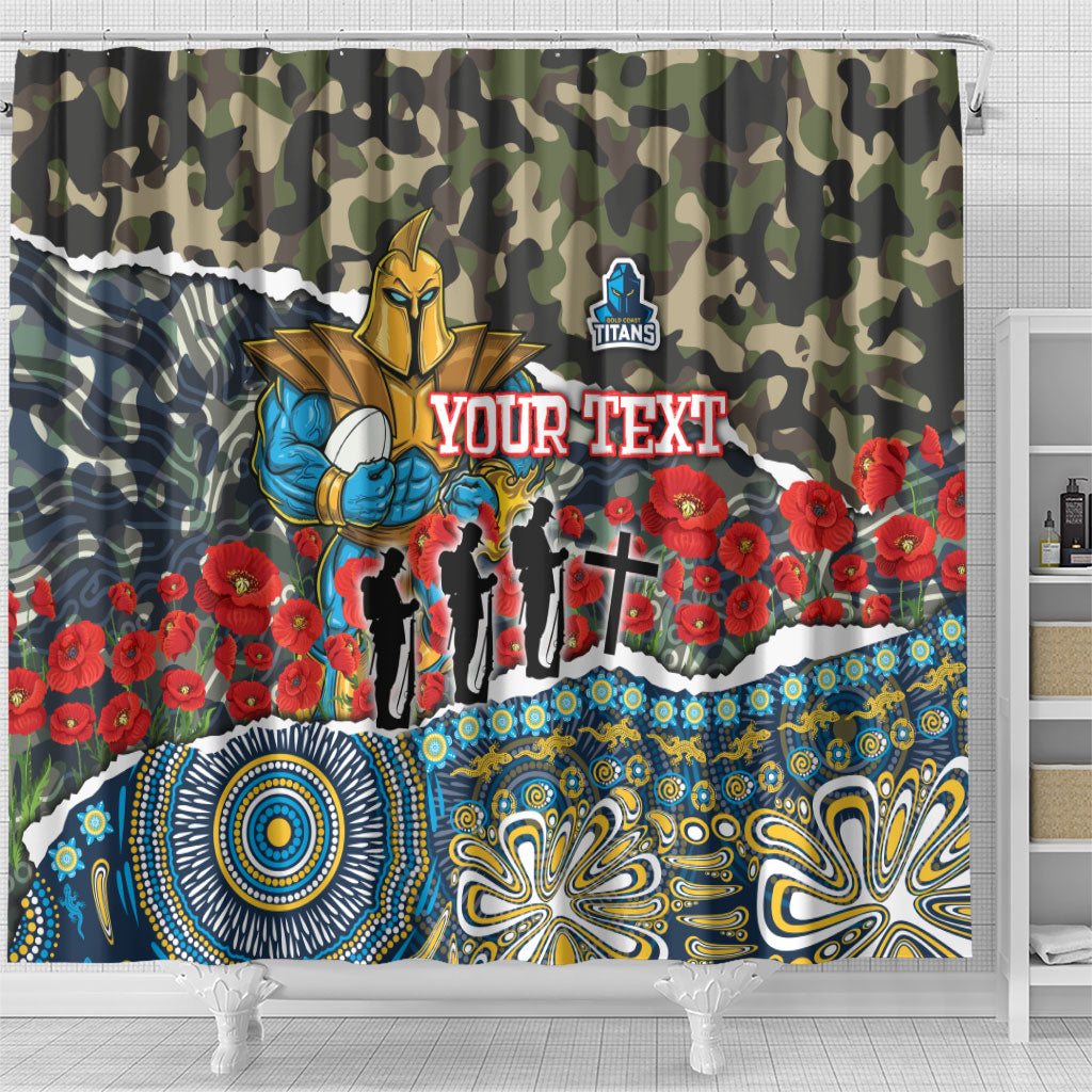 Personalized Gold Coast Titans ANZAC Shower Curtain Indigenous Camouflage Poppy Memorial Soldier Spartan