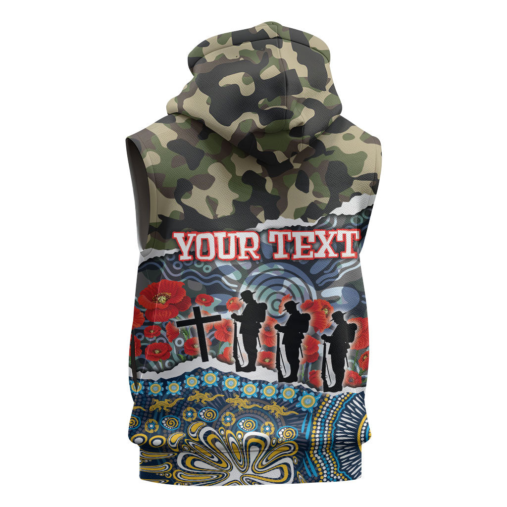 Personalized Gold Coast Titans ANZAC Sleeveless Hoodie Indigenous Camouflage Poppy Memorial Soldier Spartan